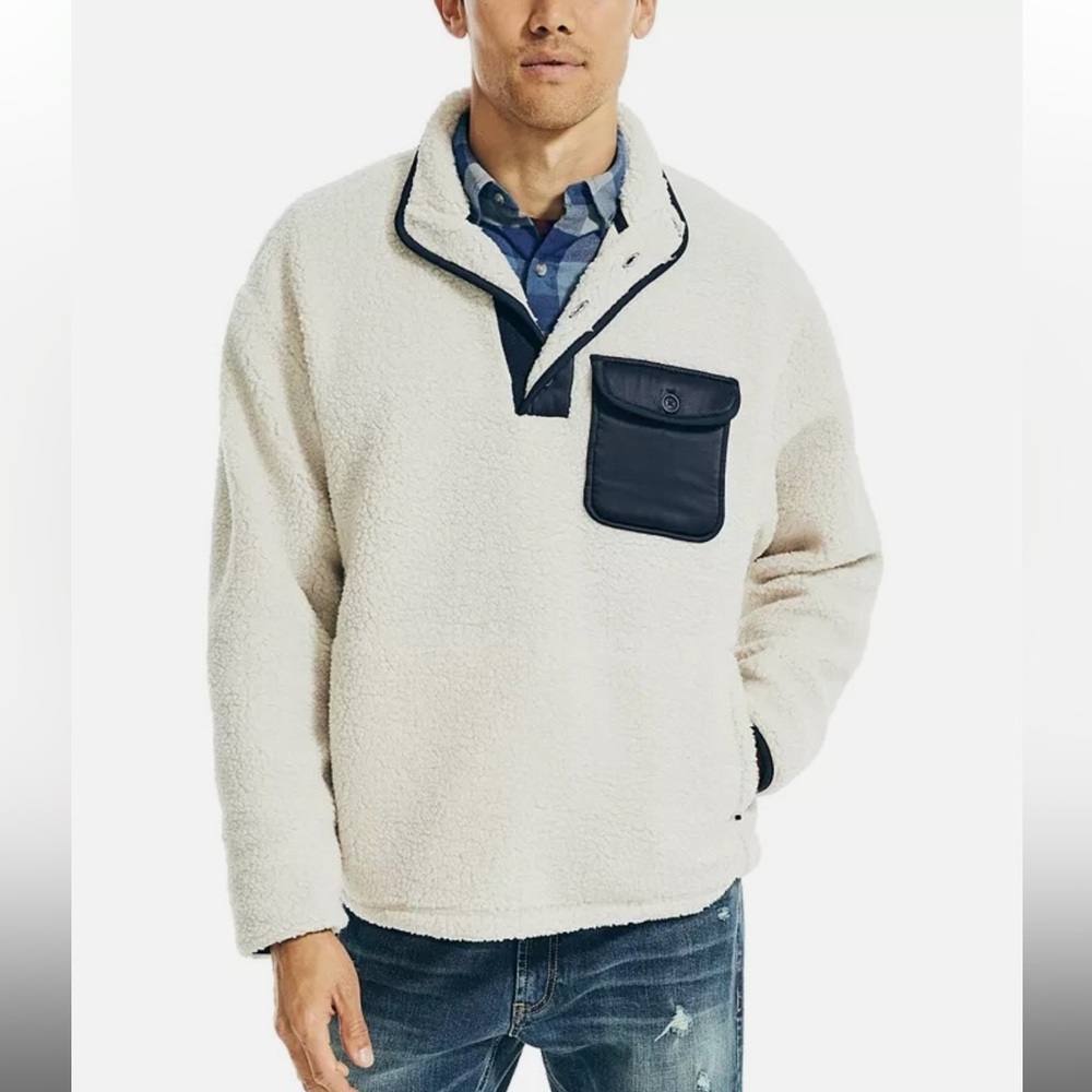 Nautica Cream and Navy Blue Men's Sweater